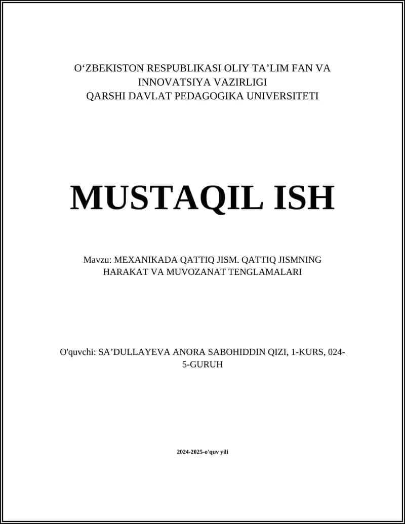 MEXANIKADA QATTIQ JISM