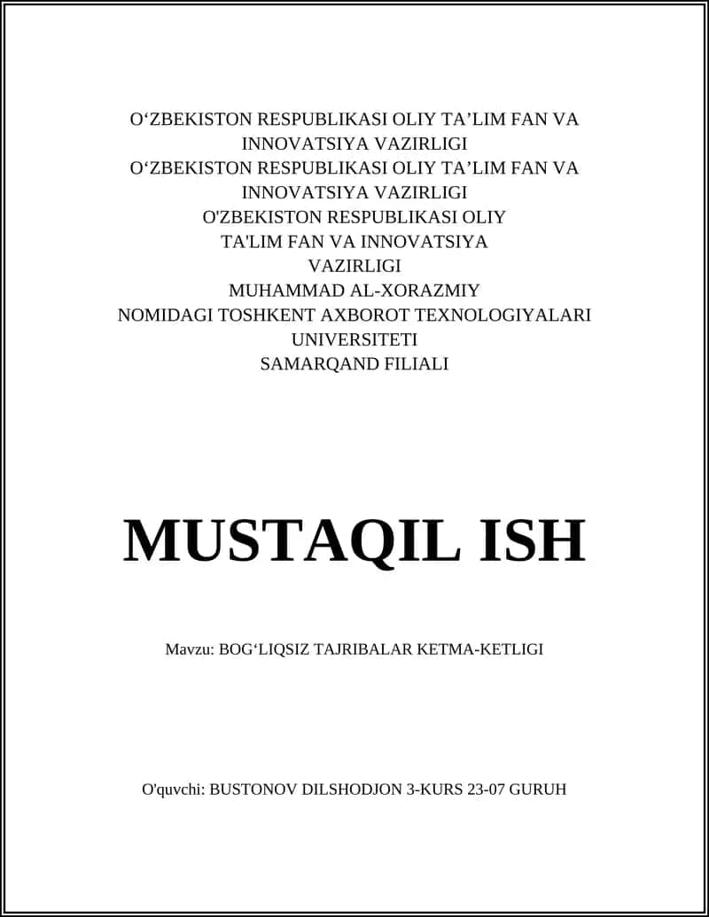 BOG‘LIQSIZ TAJRIBALAR KETMA-KETLIGI