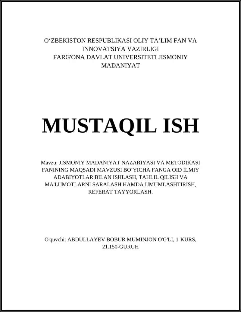 Jismoniy Madaniyat Nazariyasi va Metodikasi