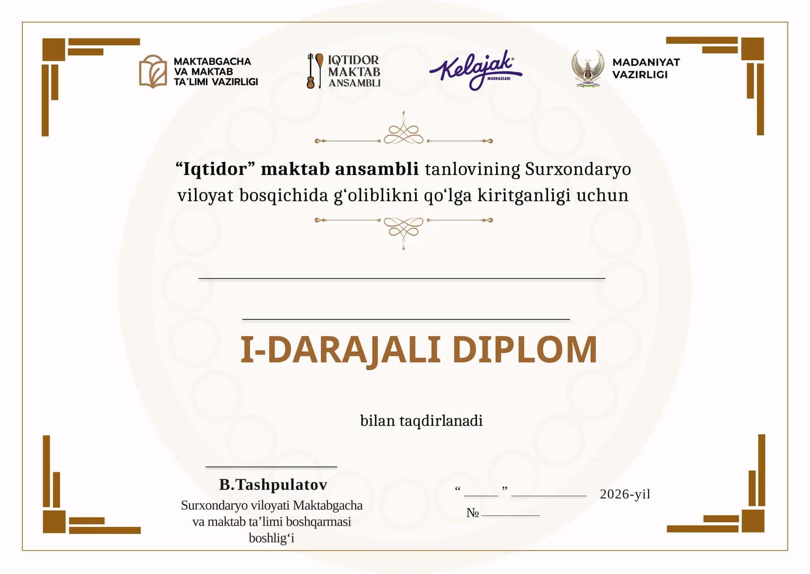 Diplom, sertifikat, tashakkurnoma