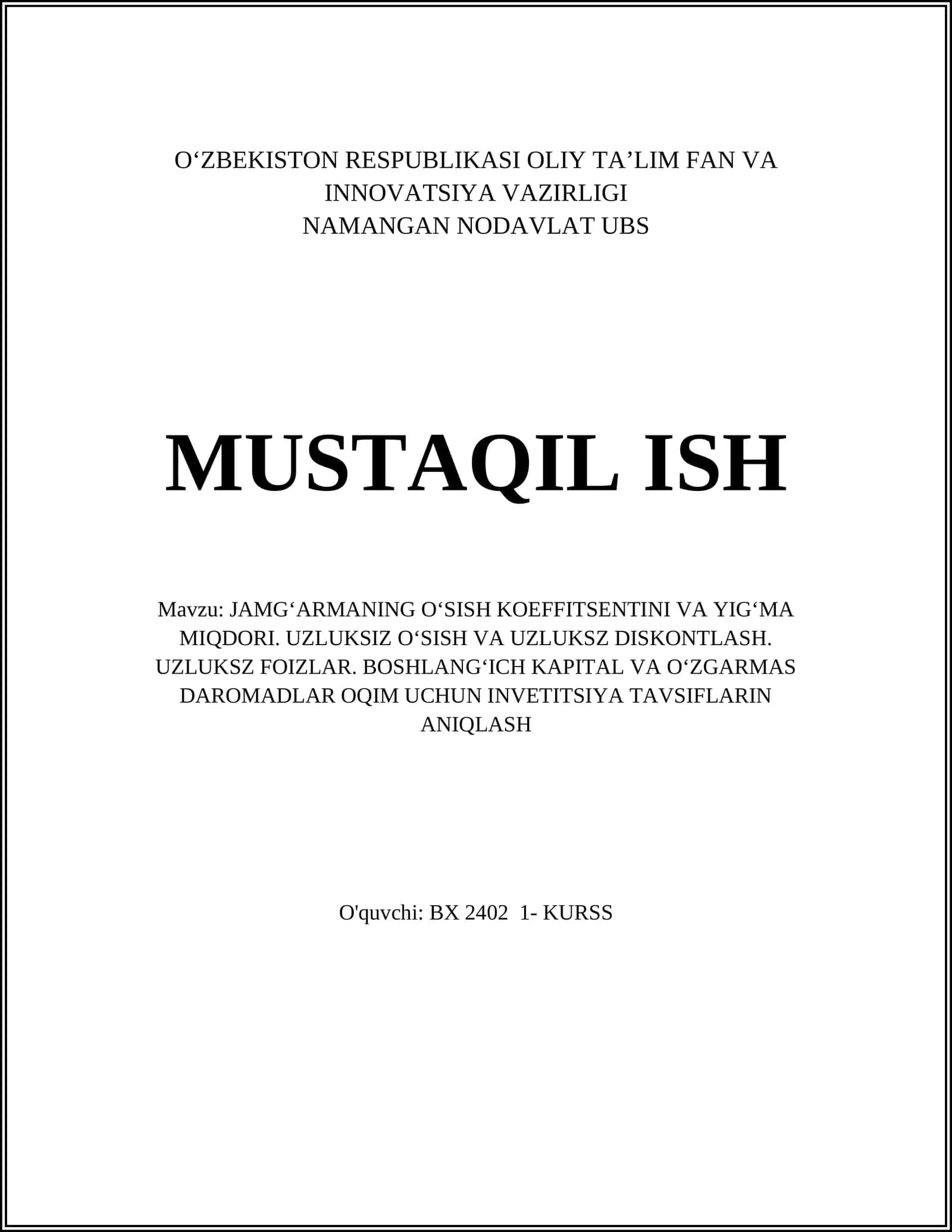 JAMGʻARMANING OʻSISH KOEFFITSENTINI VA YIGʻMA MIQDORI