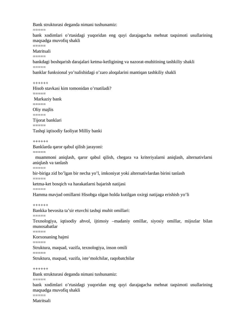 Bank ishi test yakuniy