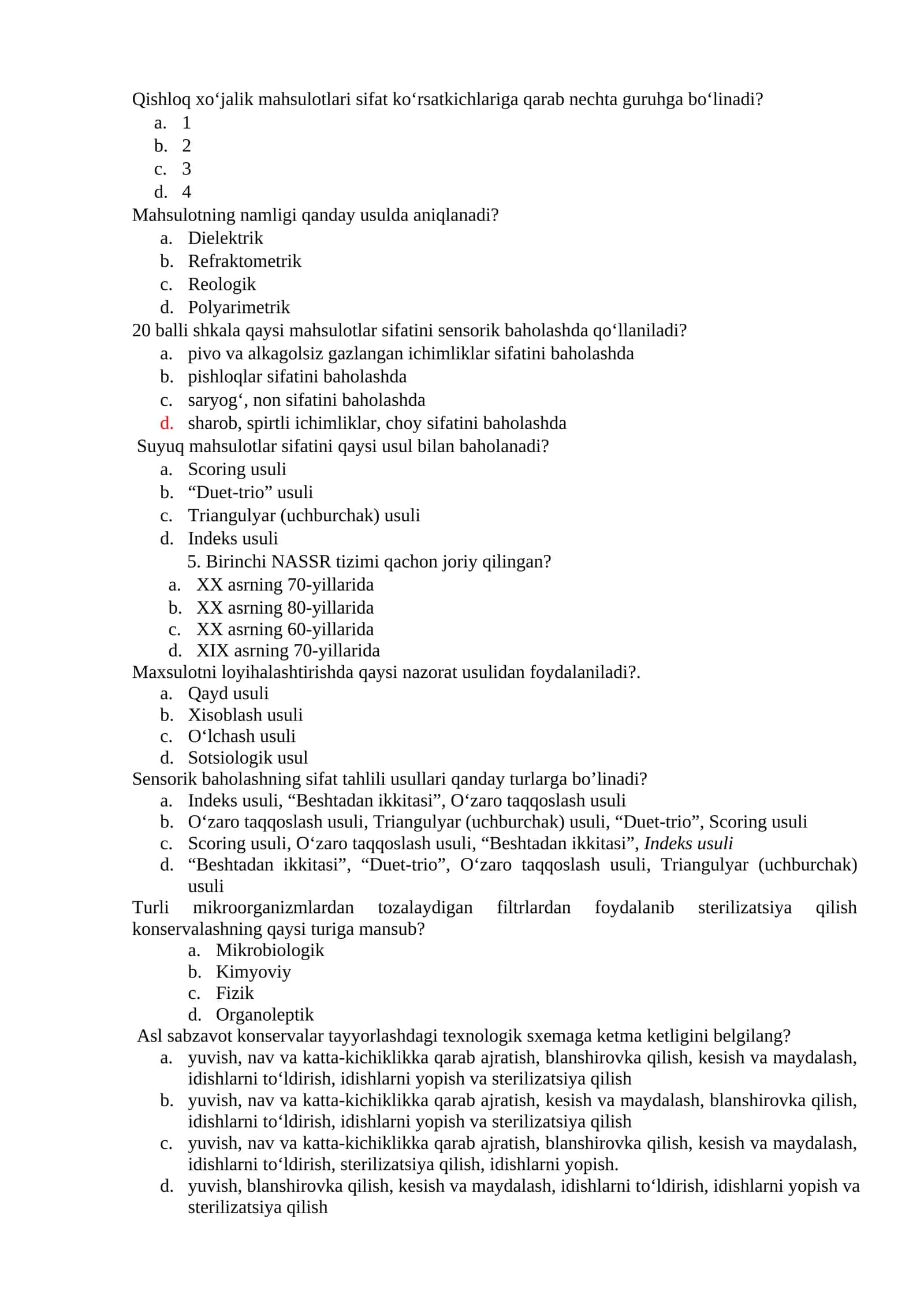 Qishloq xo‘jalik mahsulotlari sifat ko‘rsatkichlariga qarab nechta guruhga bo‘linadi?