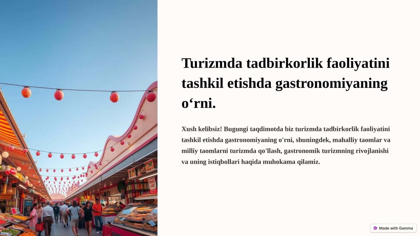 Gastronomiyaning Tushunchasi va Turizm Bilan Aloqadorligi