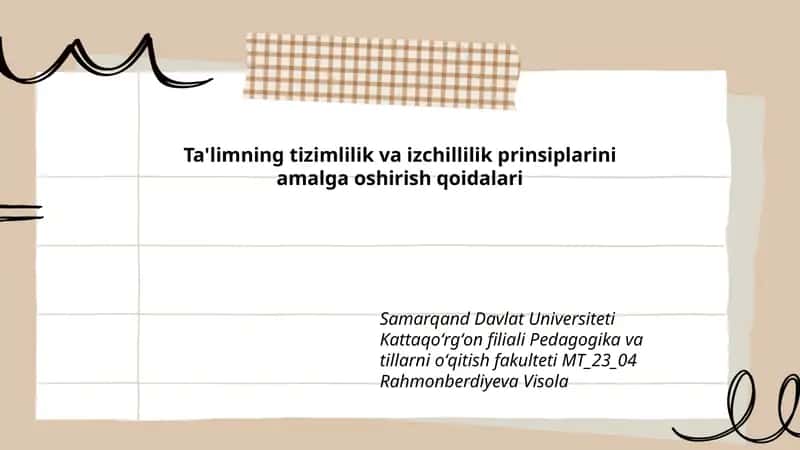 Ta'limning tizimlilik va izchillilik prinsiplarini amalga oshirish qoidalari