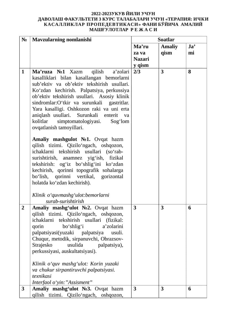 ТЕРАПИЯ: ИЧКИ КАСАЛЛИКЛАР ПРОПЕДЕВТИКАСИ