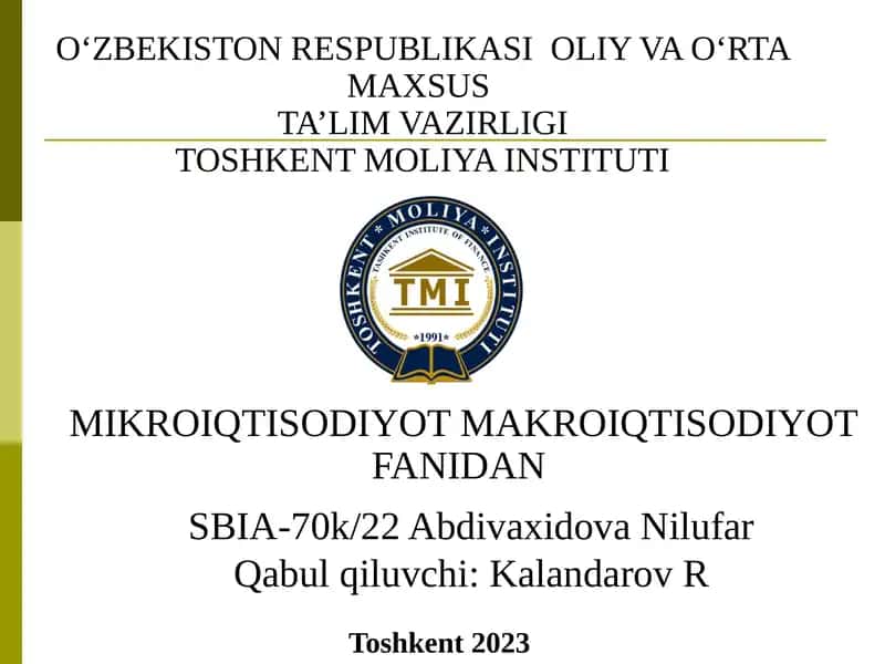 Mikro iqtisodiyot va makro iqtisodiyot fanidan