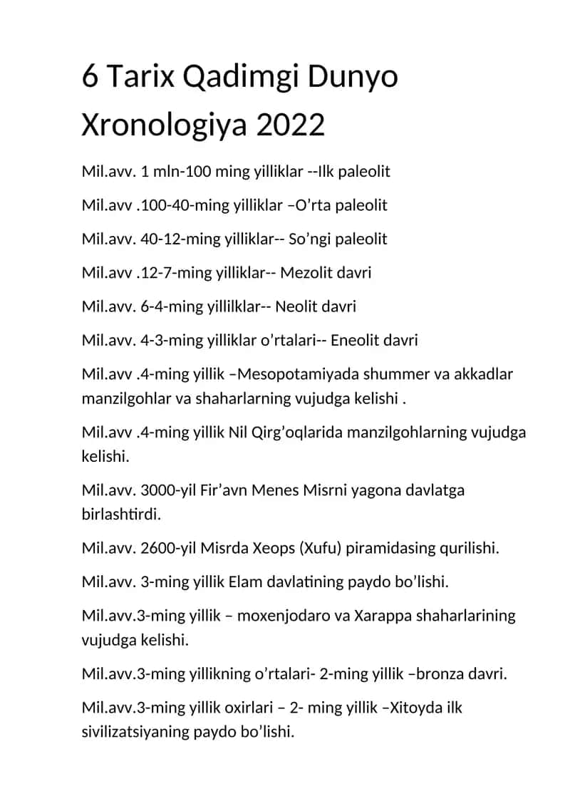 Tarix Qadimgi Dunyo Xronologiya 2022
