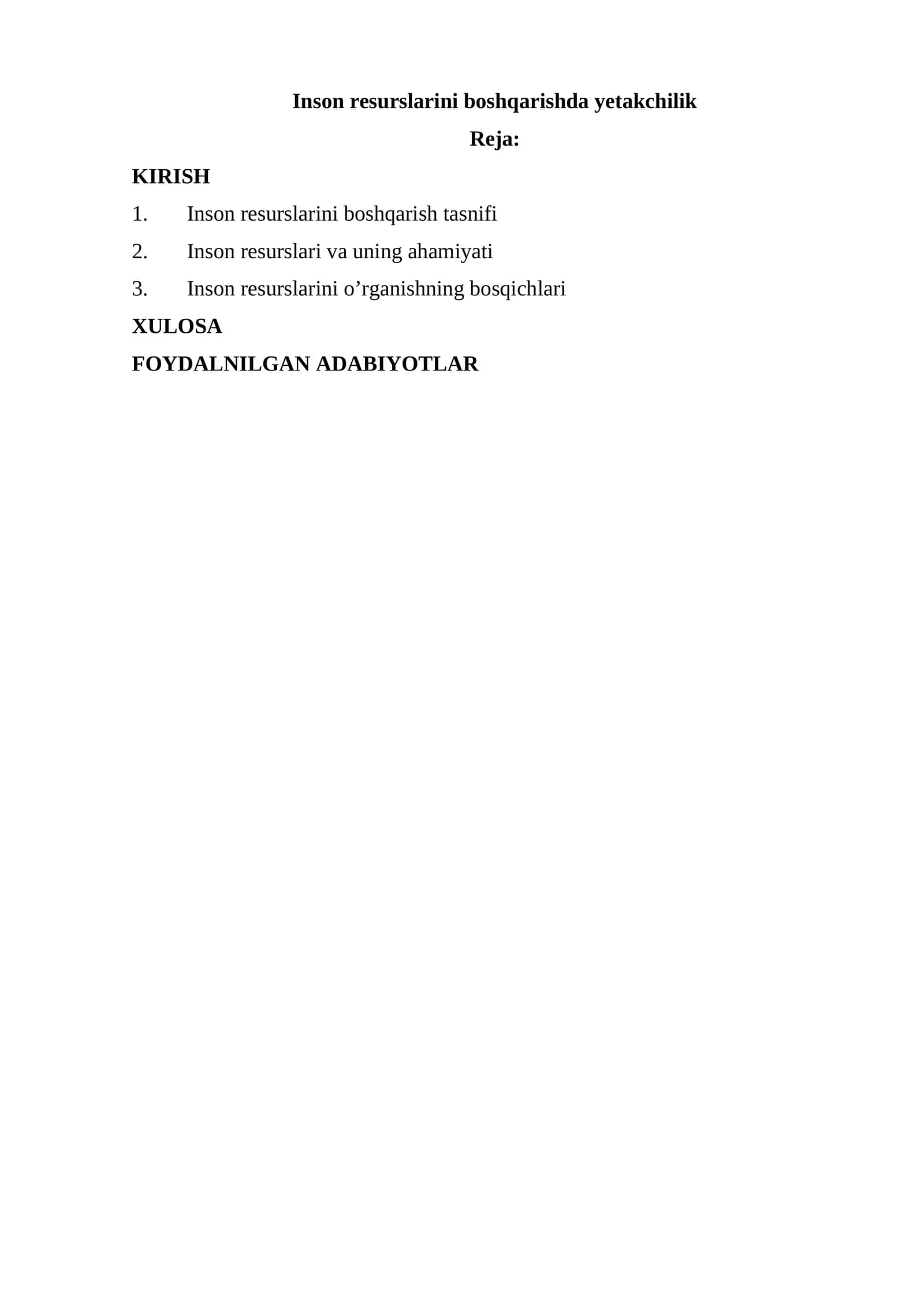 Inson resurslarini boshqarishda yetakchilik