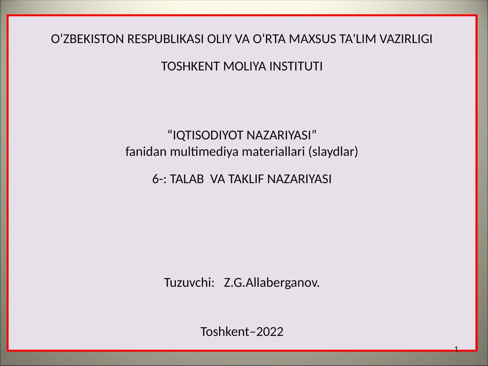 TALAB VA TAKLIF NAZARIYASI