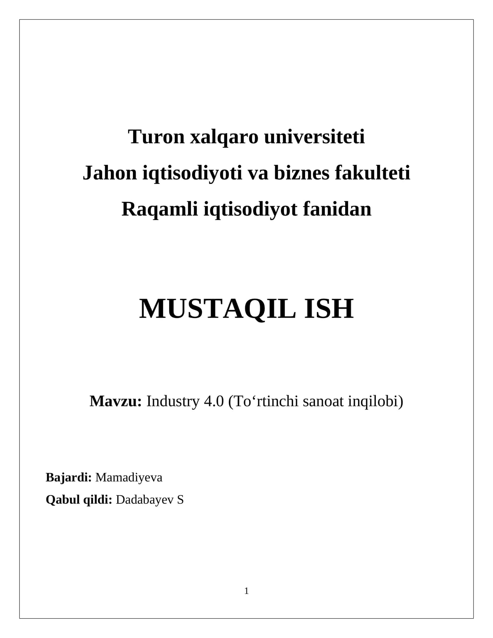 Industry 4.0 (To‘rtinchi sanoat inqilobi)