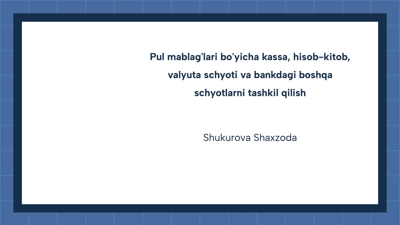 Pul Mablag'lari Bo'yicha Kassa, Hisob-Kitob Va Valyuta Schyoti