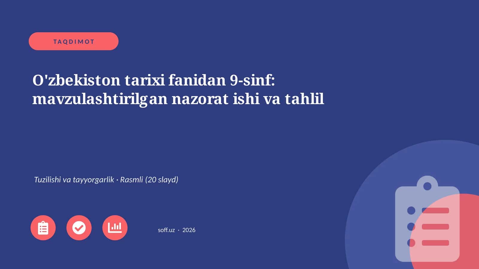 O'zbekiston tarixi fanidan 9-sinf: mavzulashtirilgan nazorat ishi va tahlil