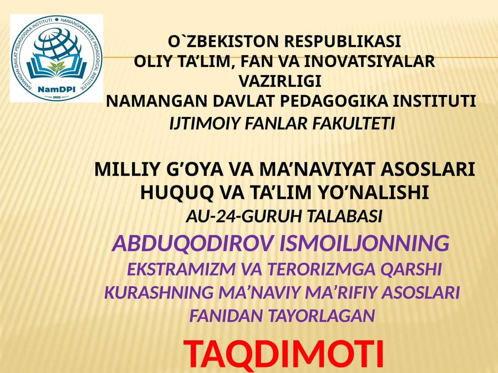 Sh.Mirziyoyevning BMT BA 72-sessiyasidagi nutqida xalqaro terrorga qarshi kurash masalalari