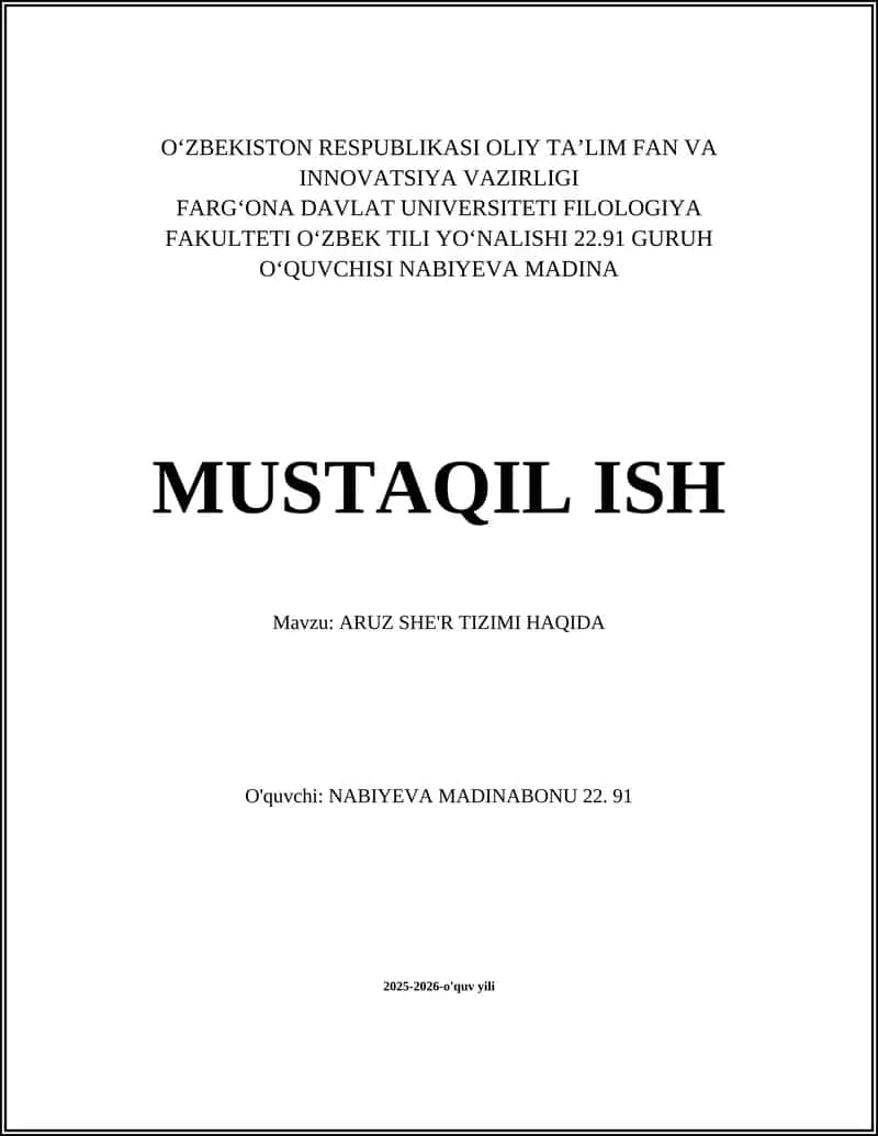 ARUZ SHE'R TIZIMI HAQIDA