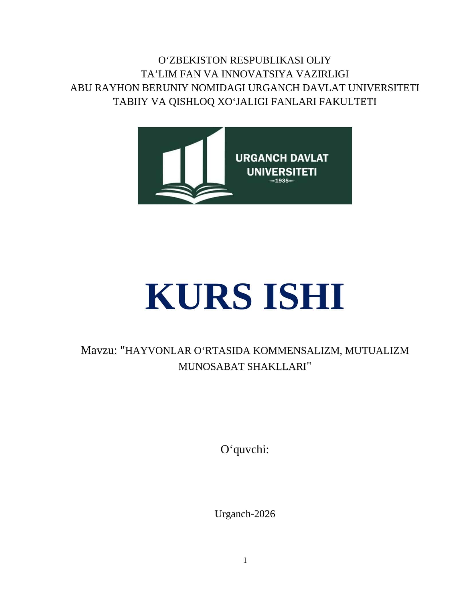 HAYVONLAR OʻRTASIDA KOMMENSALIZM, MUTUALIZM MUNOSABAT SHAKLLARI