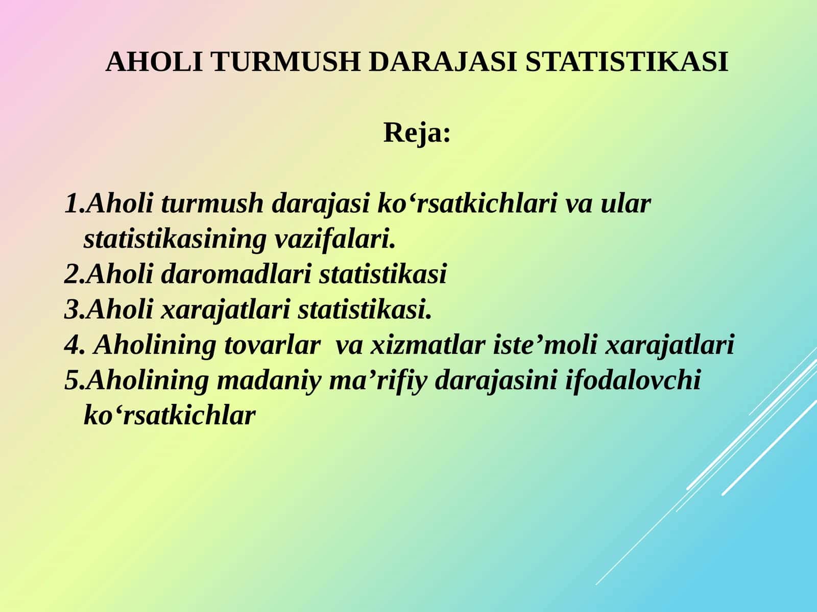 AHOLI TURMUSH DARAJASI STATISTIKASI