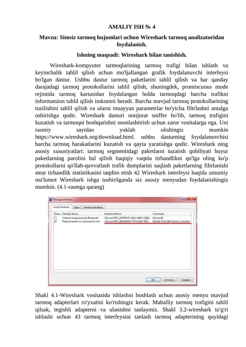 Wireshark tarmoq analizatori