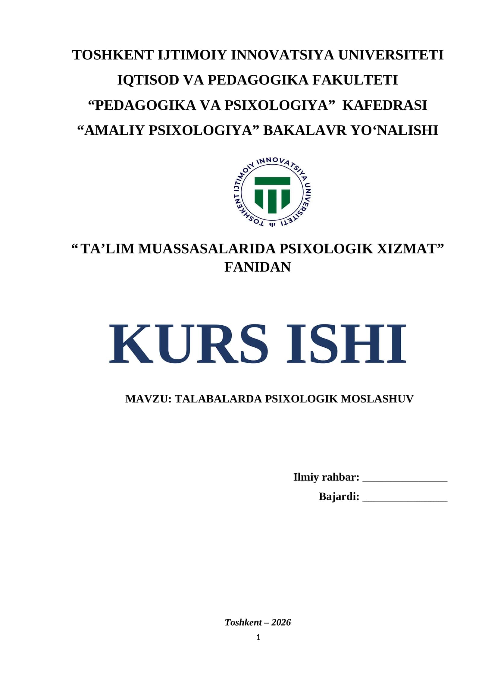 Talabalarda psixologik moslashuv