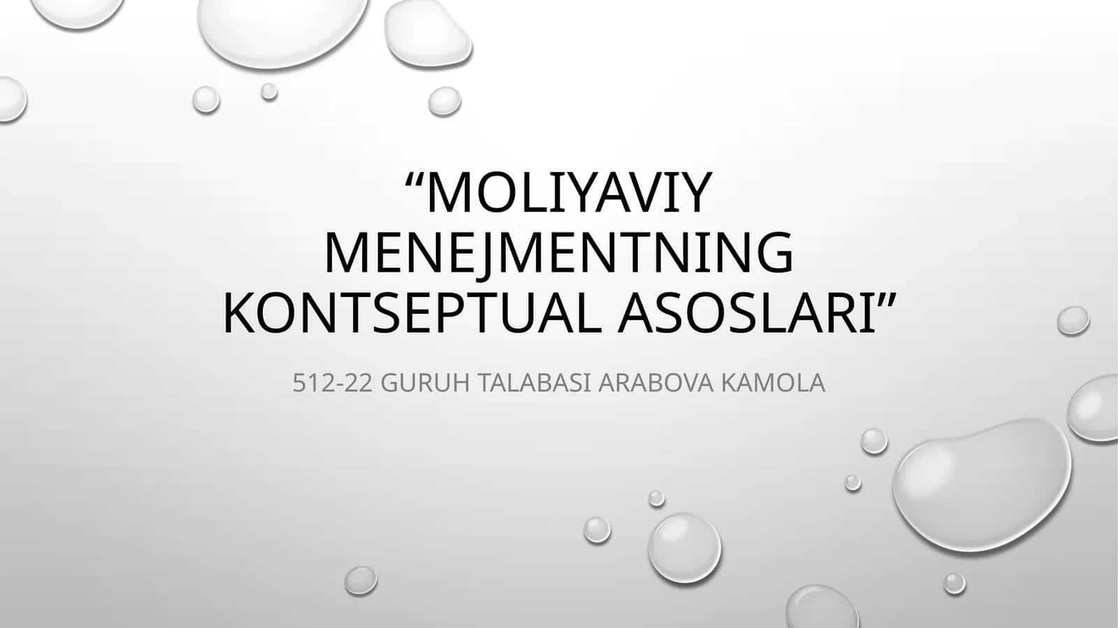 MOLIYAVIY MENEJMENTNING KONTSEPTUAL ASOSLARI
