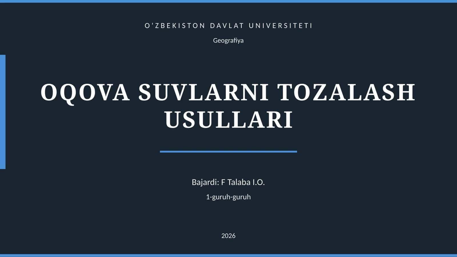 OQOVA SUVLARNI TOZALASH USULLARI