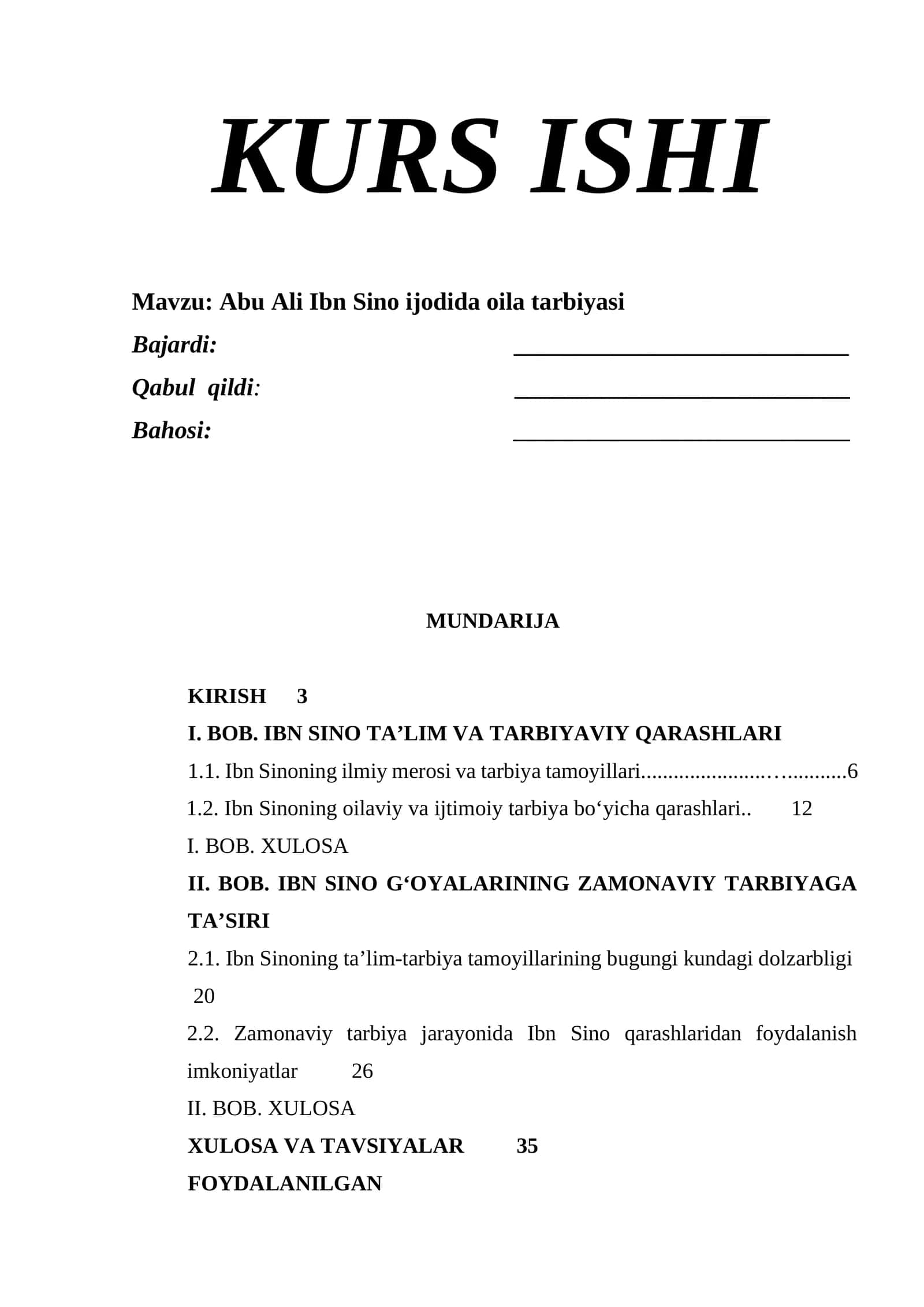 Abu Ali Ibn Sino ijodida oila tarbiyasi