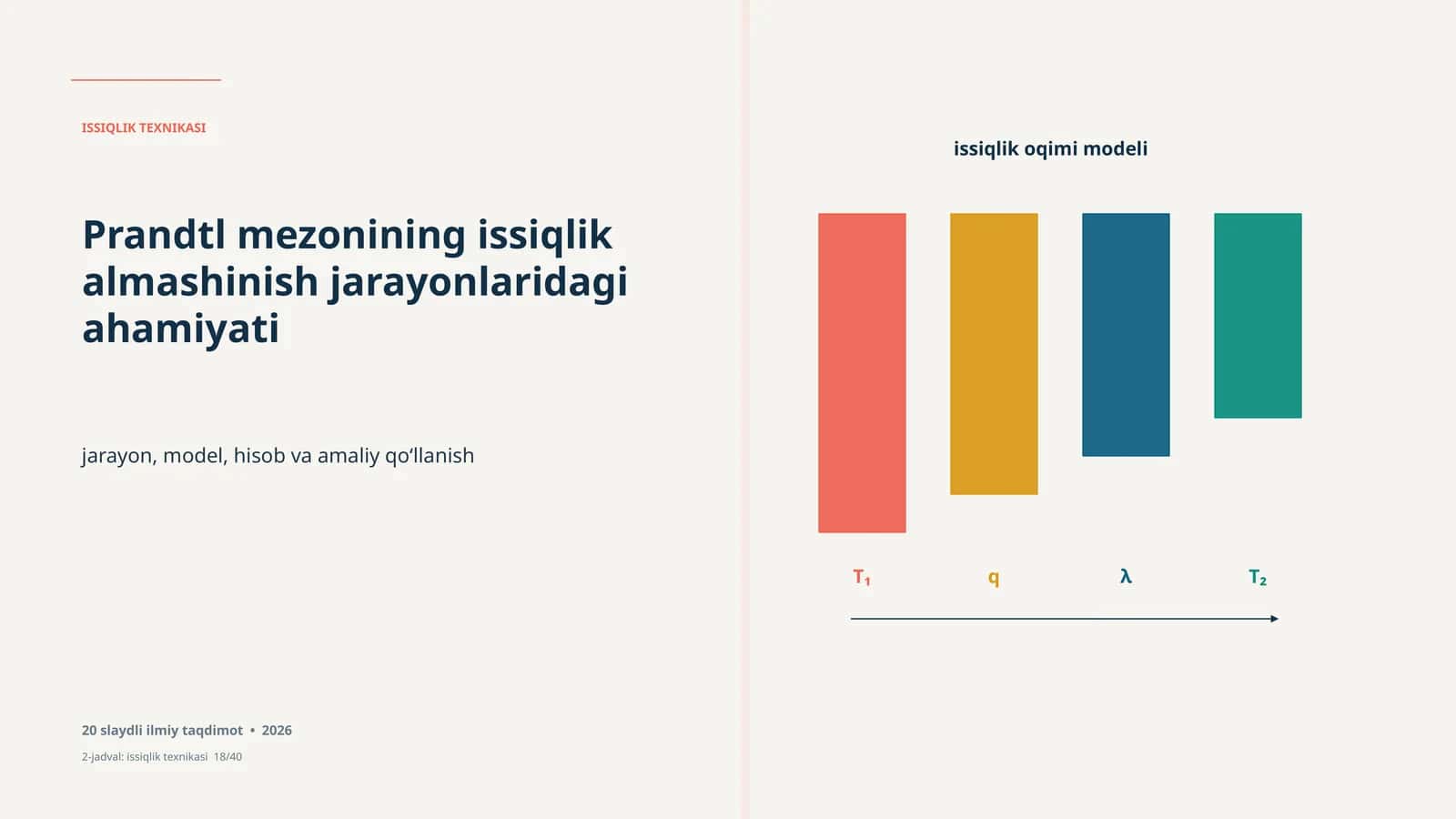 Issiqlik Texnologiyasi Issiqlik texnikasi va Prandtl mezonining issiqlik almashinish jarayonlaridagi ahamiyati haqida ilmiy taqdimot