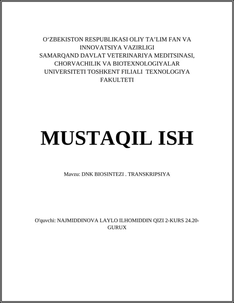 DNK BIOSINTEZI. TRANSKRIPSIYA