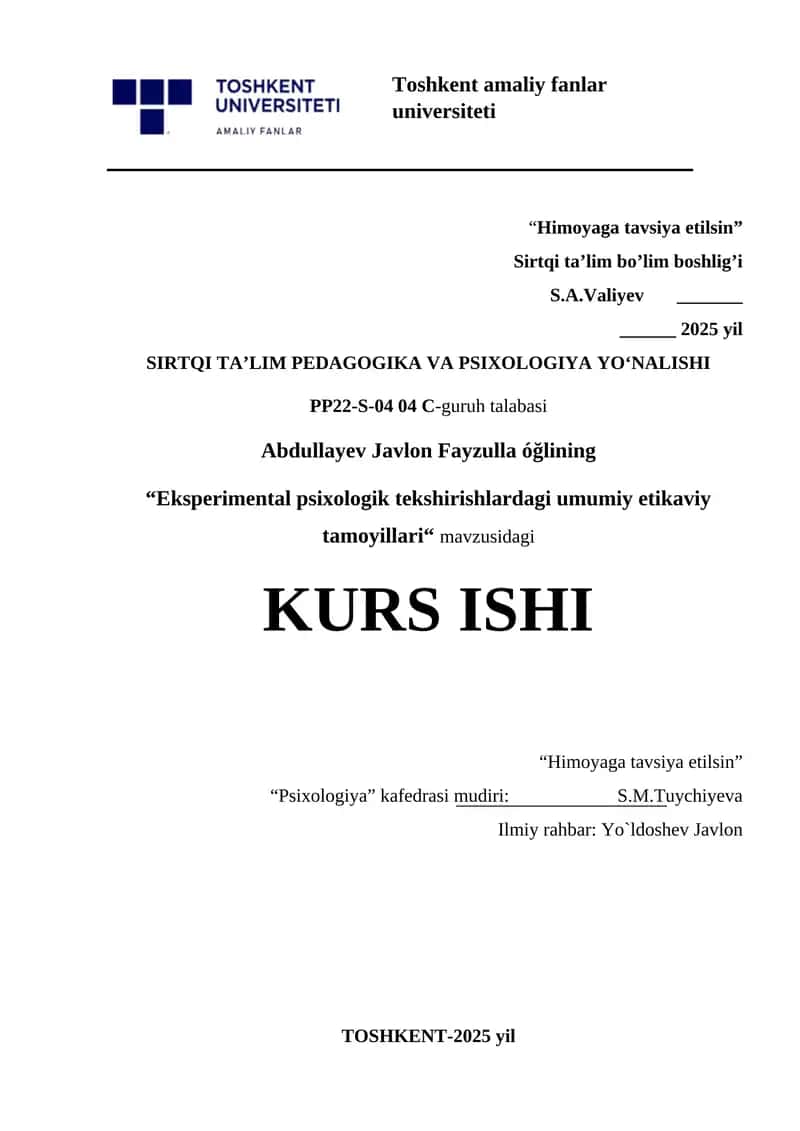 "Eksperimental psixologik tekshirishlardagi umumiy etikaviy tamoyillari"