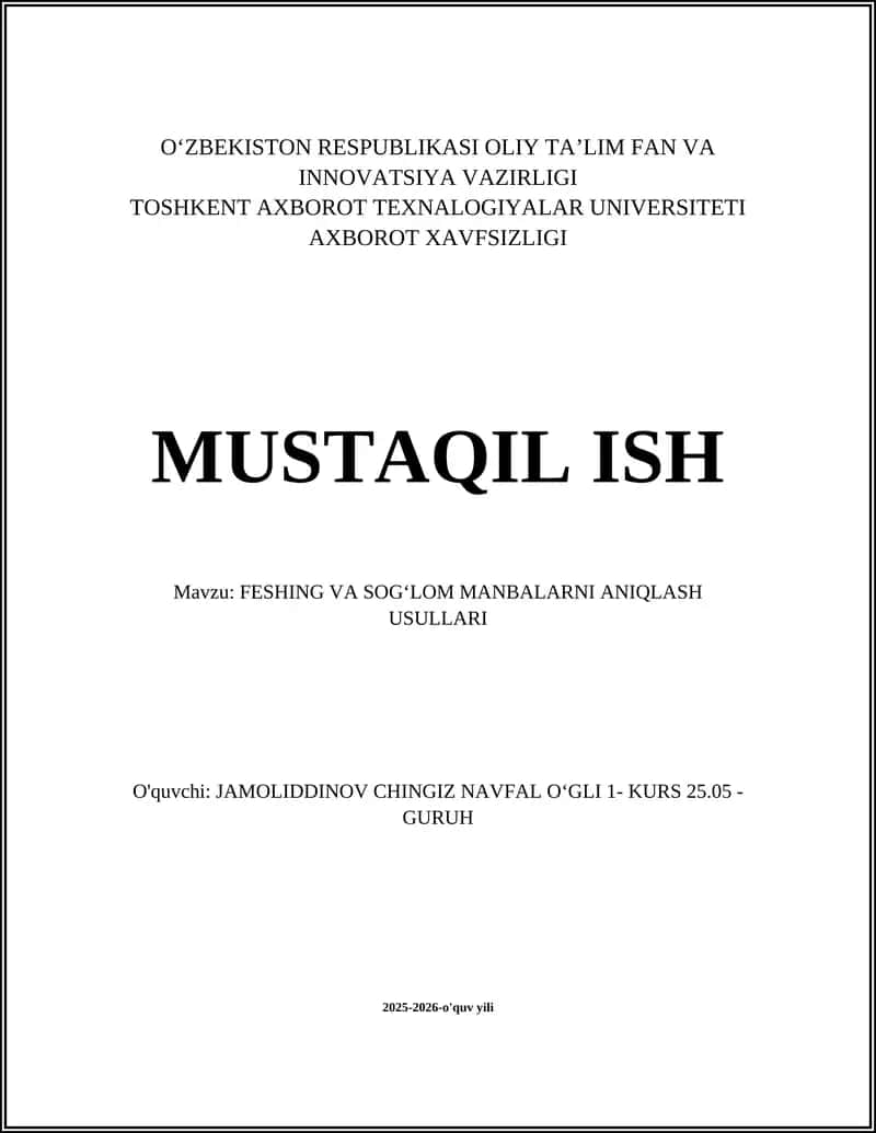 Feshing va Sogʻlom Manbalarni Aniqlash Usullari