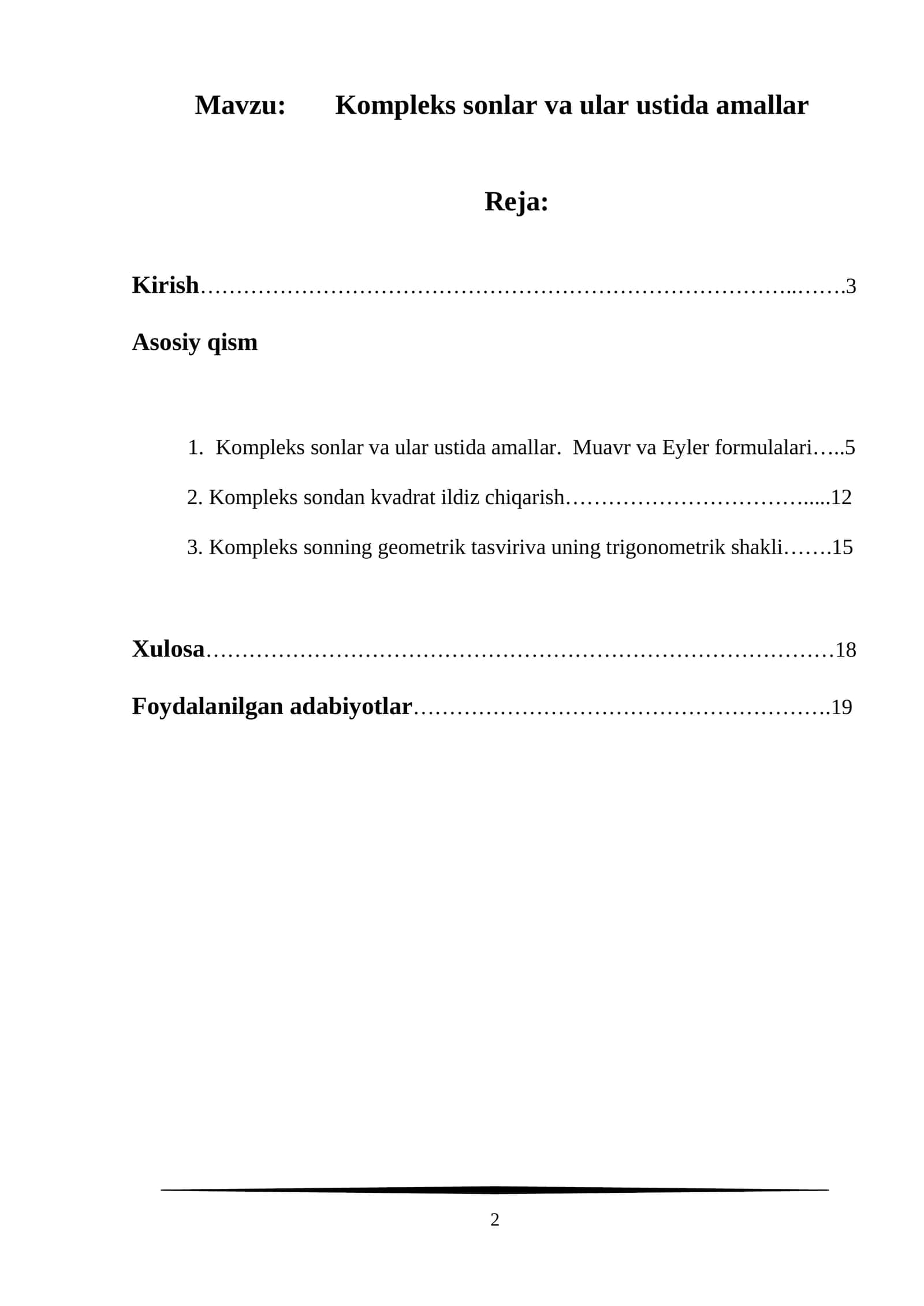 Kompleks sonlar va ular ustida amallar