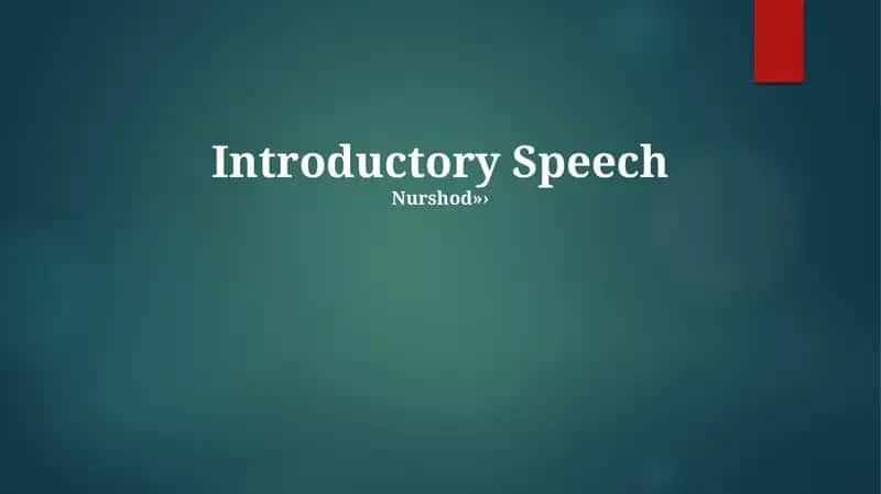 Introductory Speech