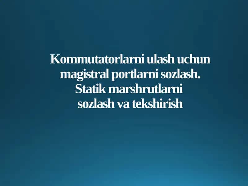 Kommutatorlarni ulash uchun magistral portlarni sozlash. Statik marshrutlarni sozlash va tekshirish