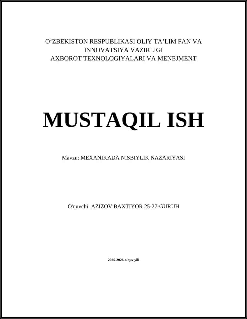 MEXANIKADA NISBIYLIK NAZARIYASI