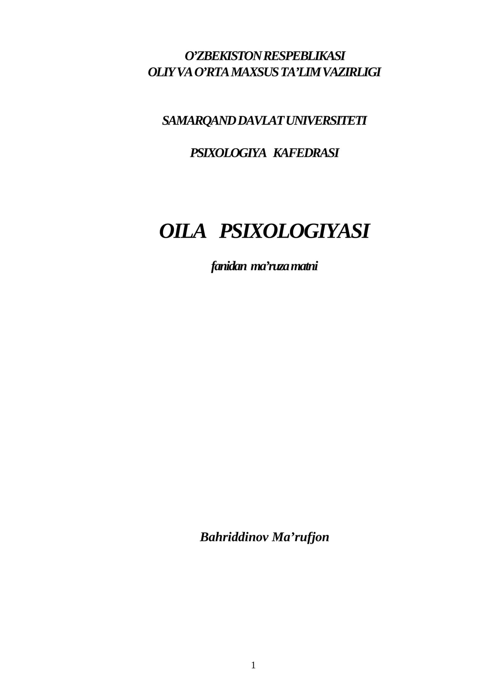 OILA PSIXOLOGIYASI