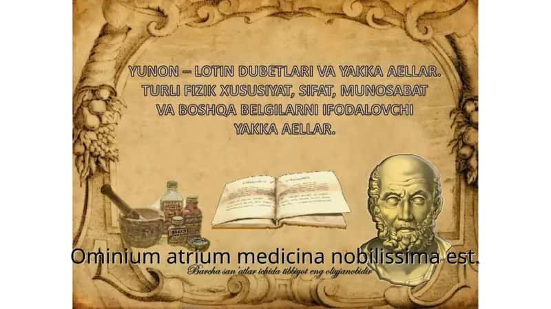 YUNON – LOTIN DUBETLARI VA YAKKA AELLAR. TURLI FIZIK XUSUSIYAT, SIFAT, MUNOSABAT VA BOSHQA BELGILARNI IFODALOVCHI YAKKA AELLAR.