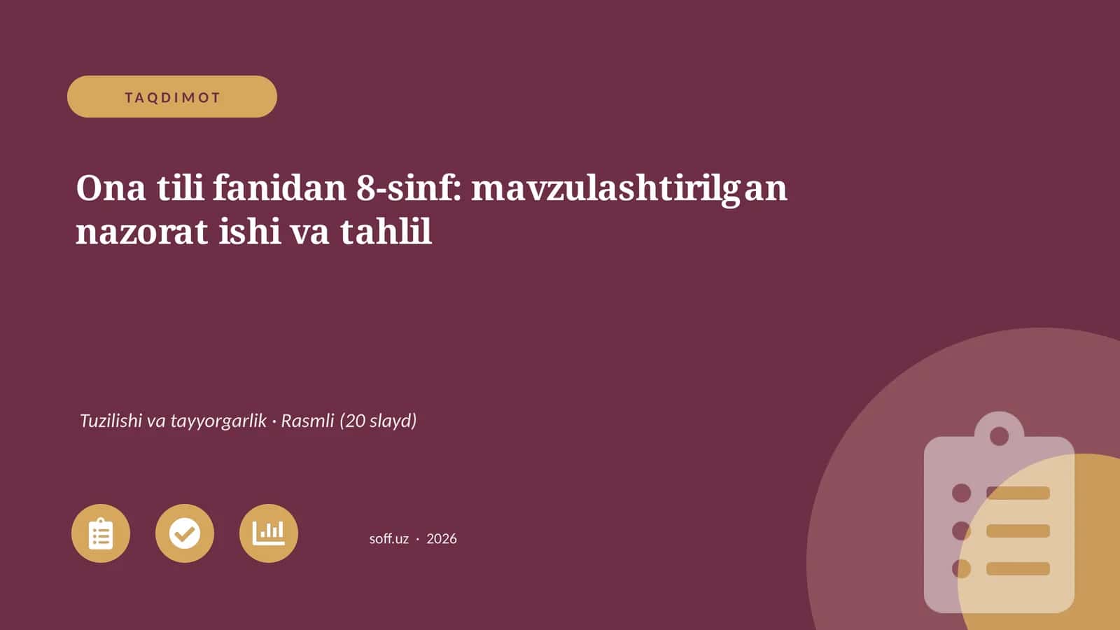 Ona tili fanidan 8-sinf: mavzulashtirilgan nazorat ishi va tahlil