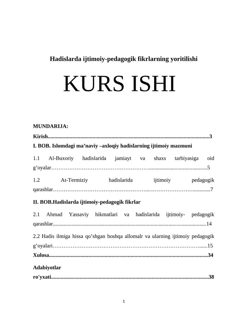 Hadislarda ijtimoiy-pedagogik fikrlarning yoritilishi