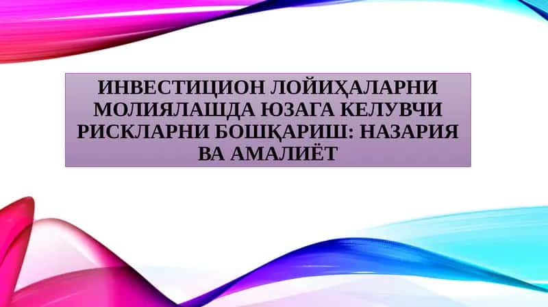 ИНВЕСТИЦИОН ЛОЙИҲАЛАРНИ МОЛИЯЛАШДА ЮЗАГА КЕЛУВЧИ РИСКЛАРНИ БОШҚАРИШ: НАЗАРИЯ ВА АМАЛИЁТ