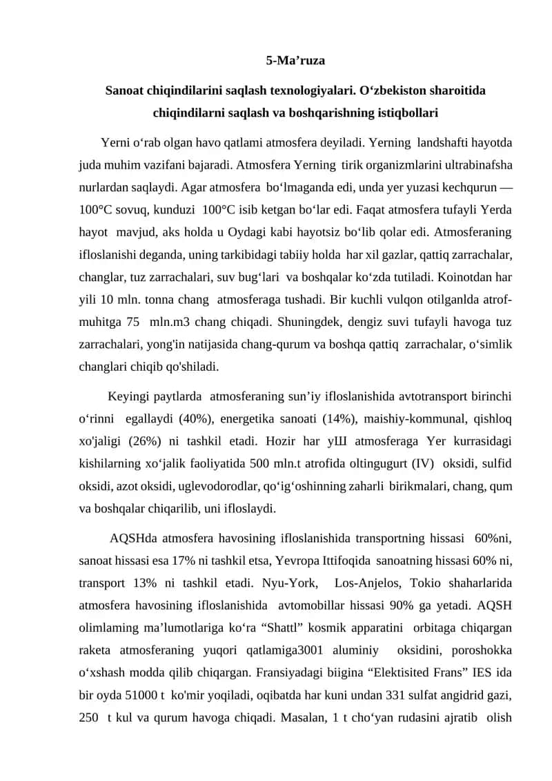 Sanoat chiqindilarini saqlash texnologiyalari.