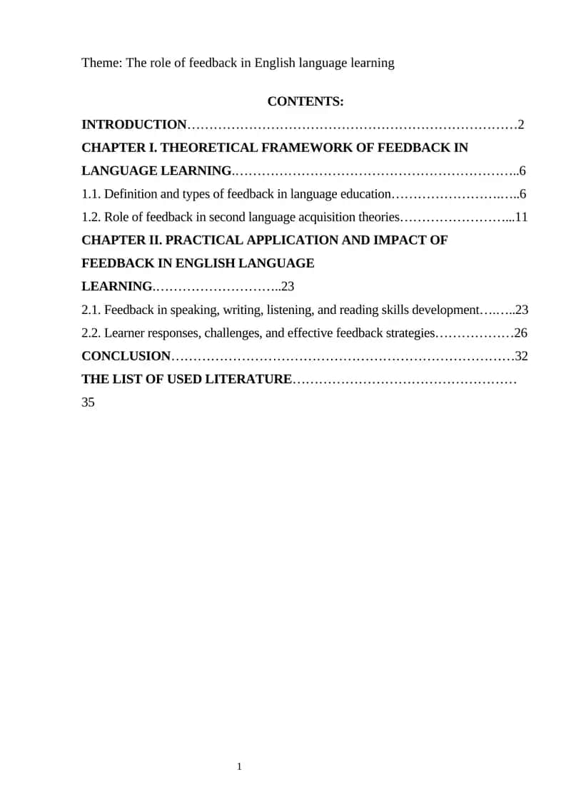 The role of feedback in English language learning