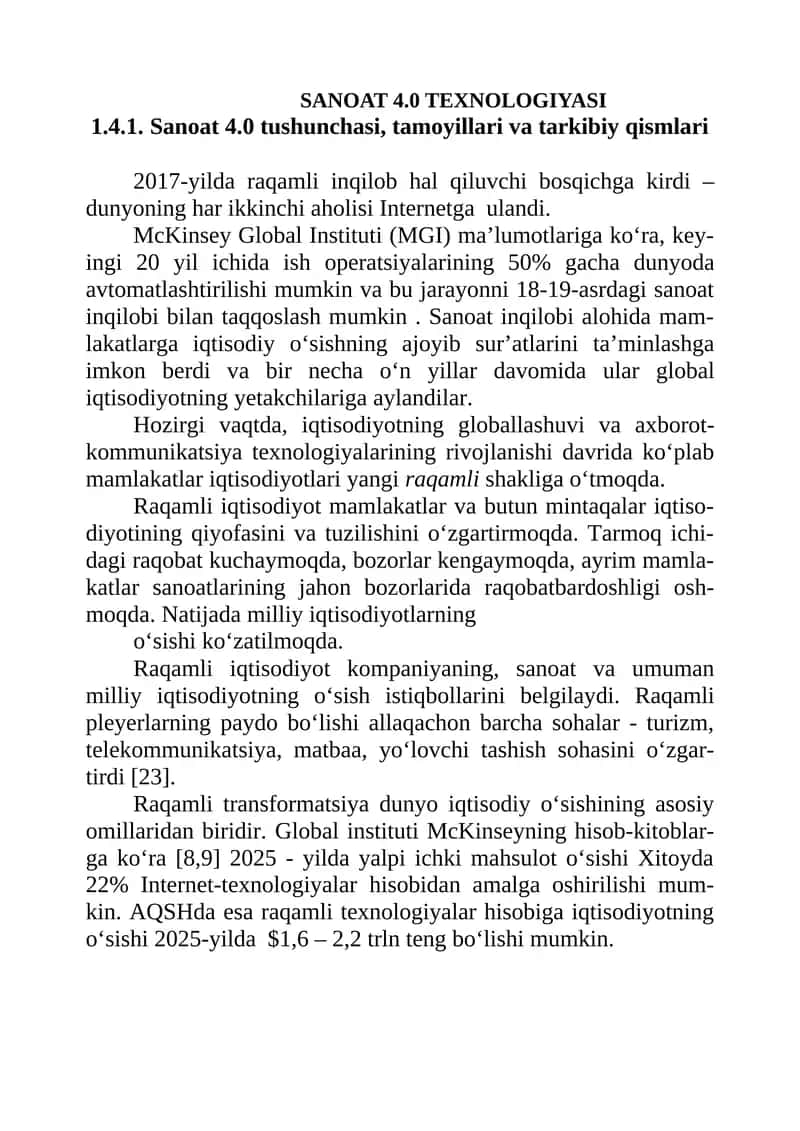 SANOAT 4.0 TEXNOLOGIYASI