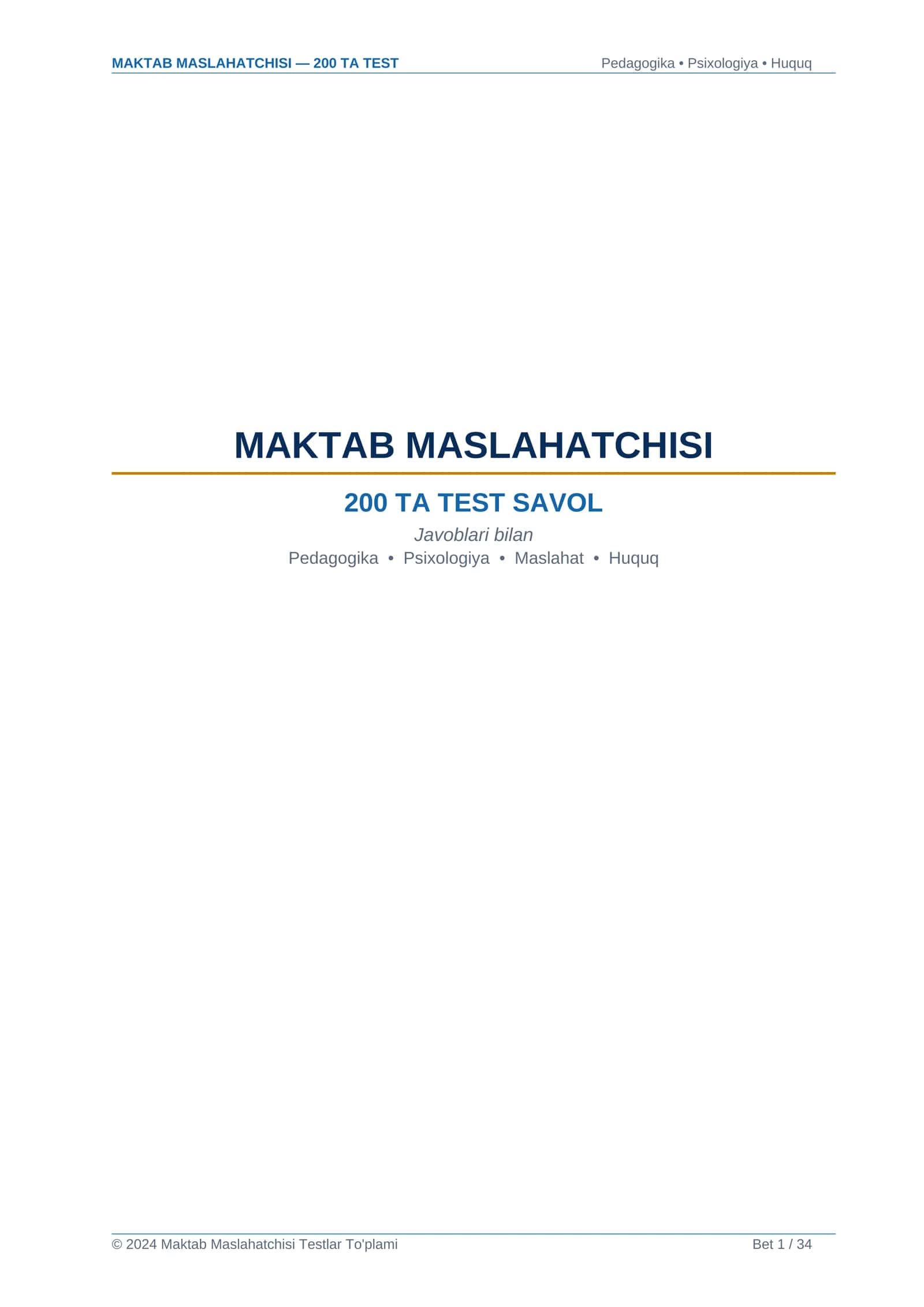 MAKTAB MASLAHATCHISI — 200 TA TEST
