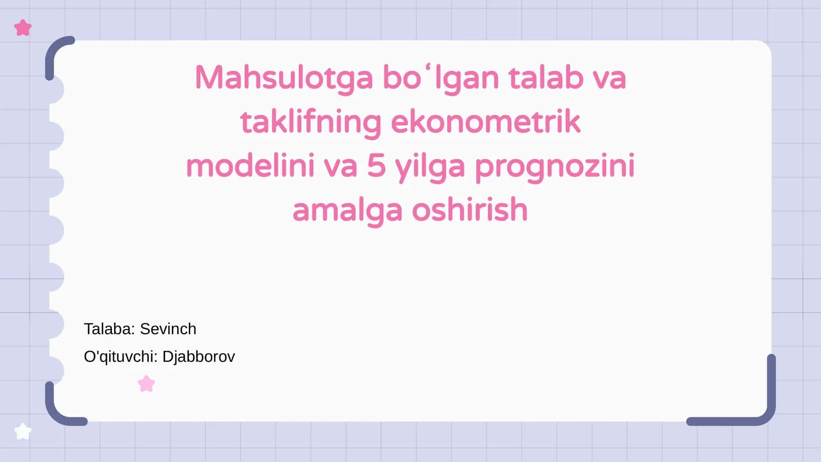 Mahsulotga boʻlgan talab va taklifning ekonometrik modelini va 5 yilga prognozini amalga oshirish