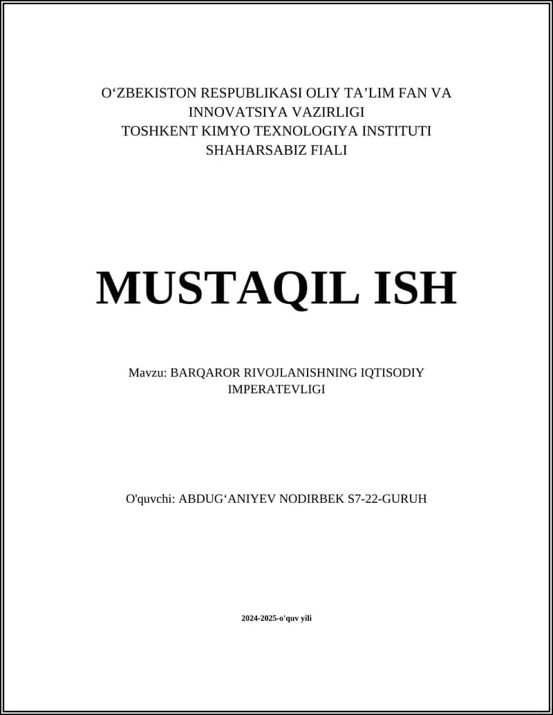 BARQAROR RIVOJLANISHNING IQTISODIY IMPERATEVLIGI
