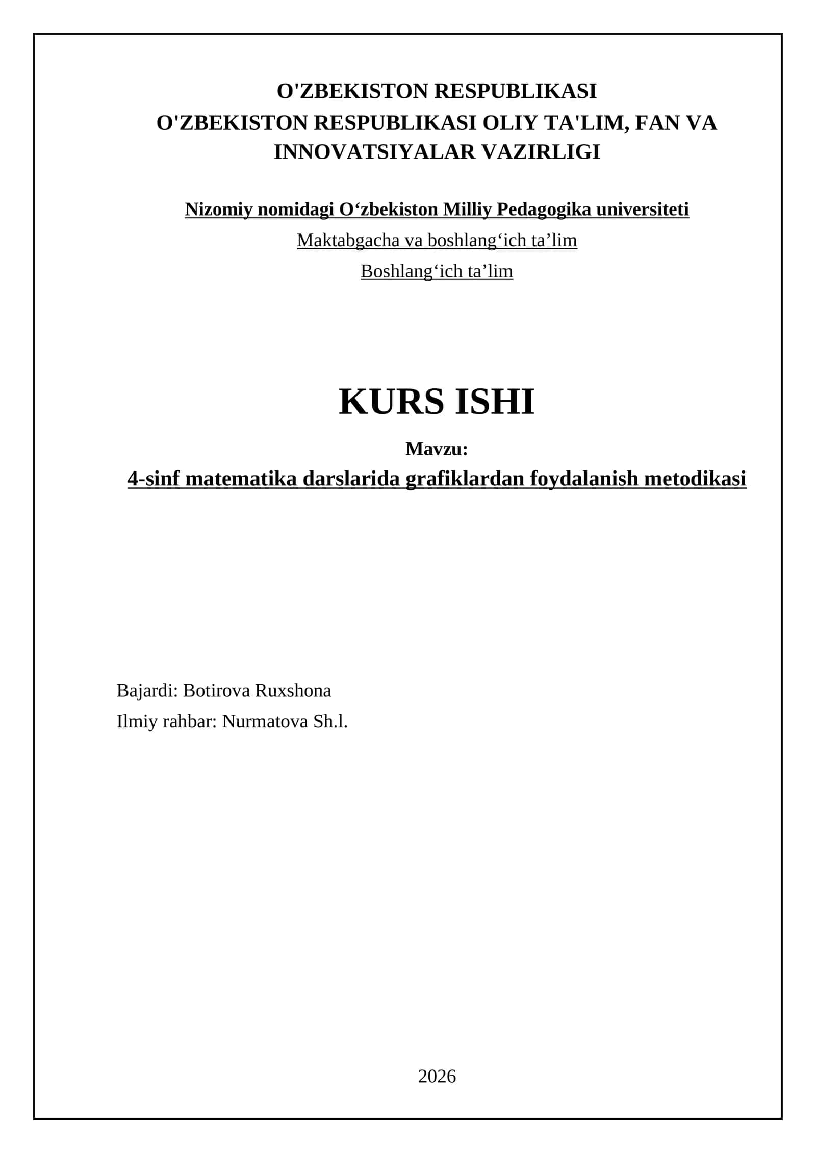 4-sinf matematika darslarida grafiklardan foydalanish metodikasi
