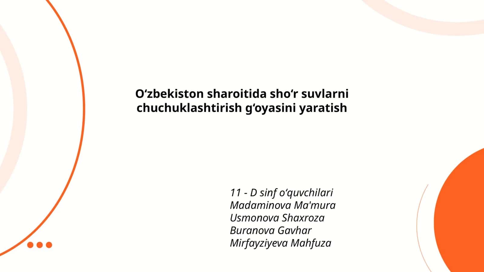 O‘zbekiston sharoitida sho‘r suvlarni chuchuklashtirish g‘oyasini yaratish