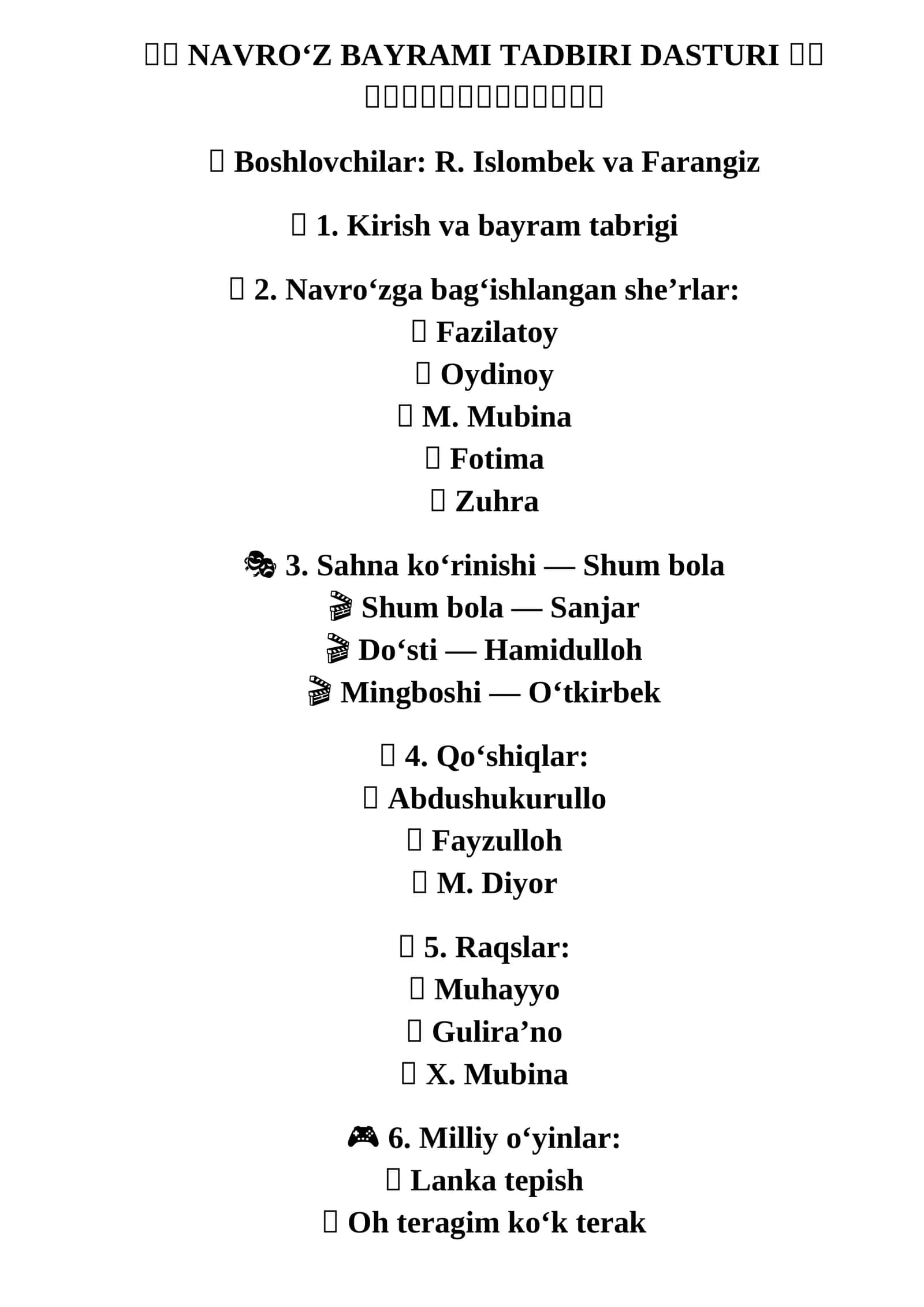 Navroʻz Bayrami Tadbiri Dasturi