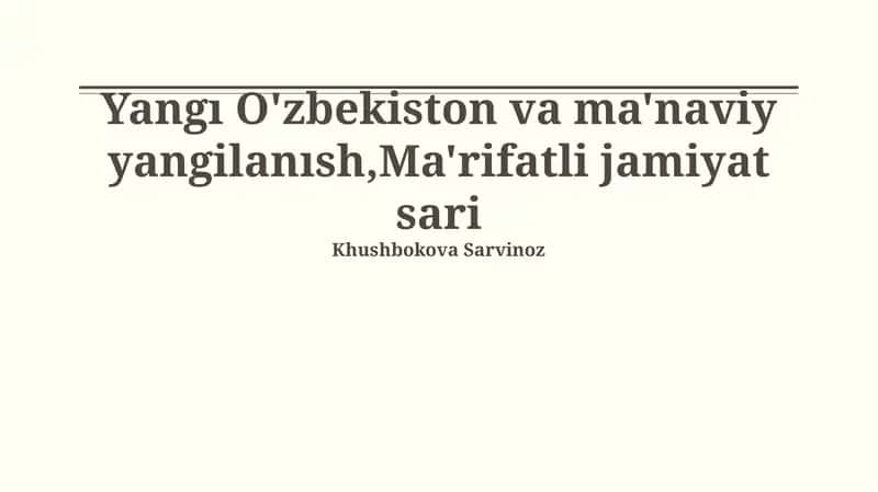 O'zbekistonning yangilanishi: Ma'naviy yuksalish sari