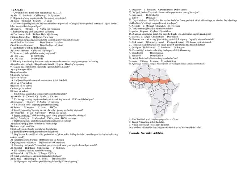 Geografiya fanidan aralash test savollari